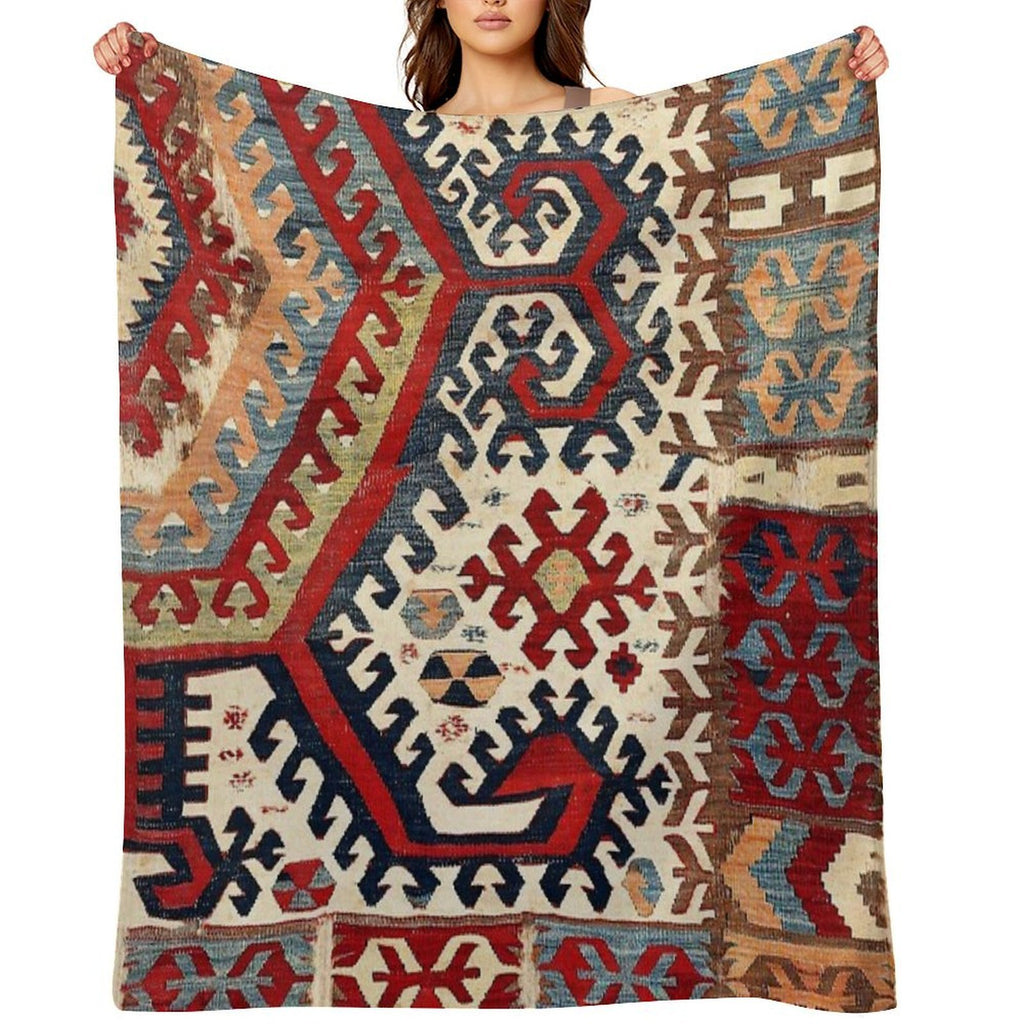 Hotamis  Antique Konya Turkish Kilim Print Velvety-soft Throw Blanket