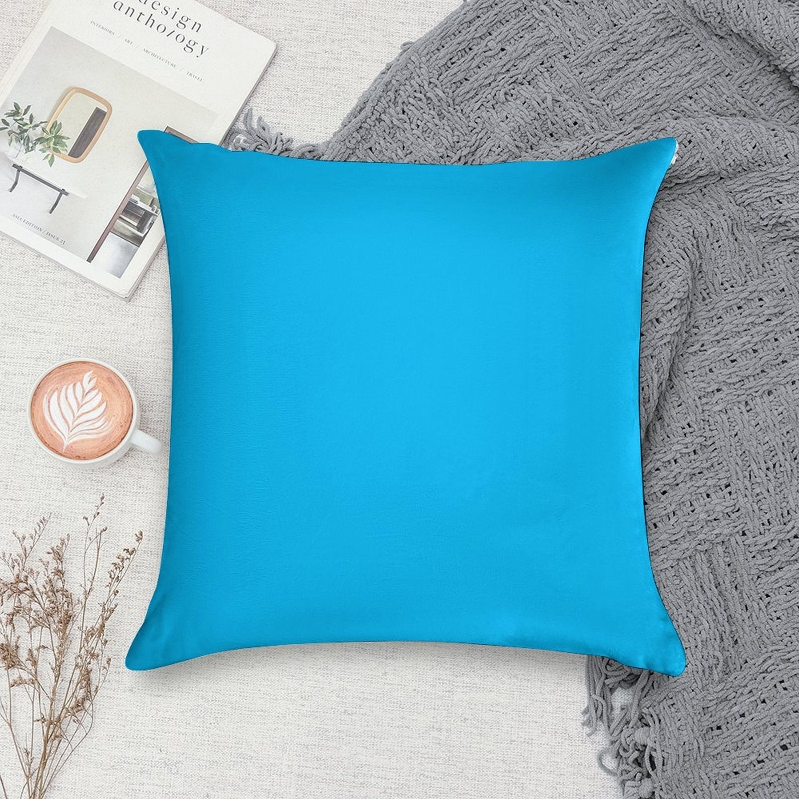 Deep Sky Blue  Solid Sky Blue  Plain Deep Sky Blue Soft High-Density Material Throw Pillow