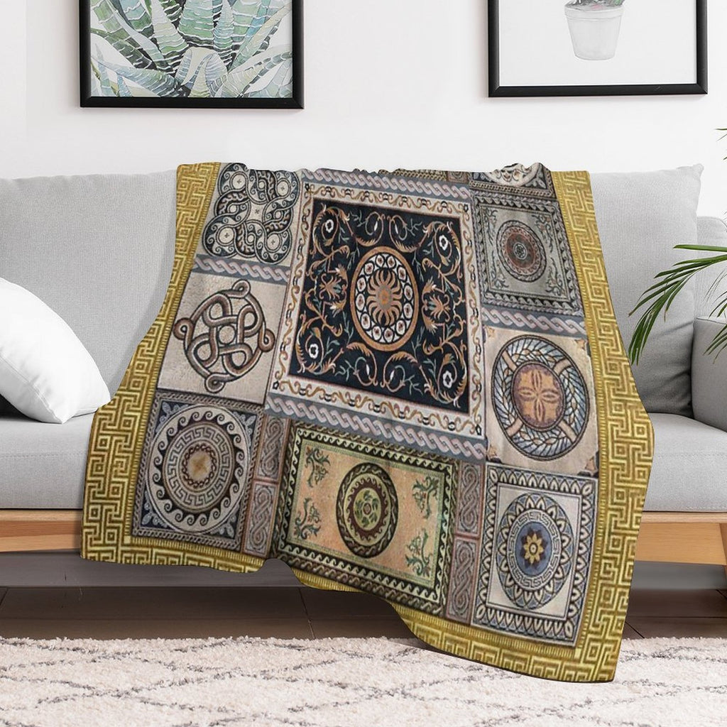 Roman Mosaic - Gold Easy Care Throw Blanket