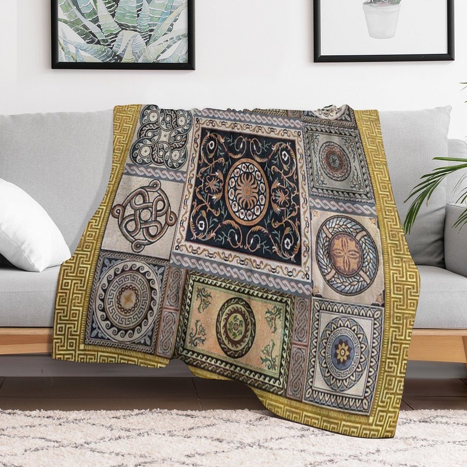 Roman Mosaic - Gold Easy Care Throw Blanket