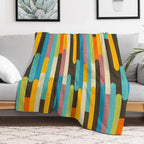 Retro Color Block Popsicle Sticks Blue Easy Care Throw Blanket