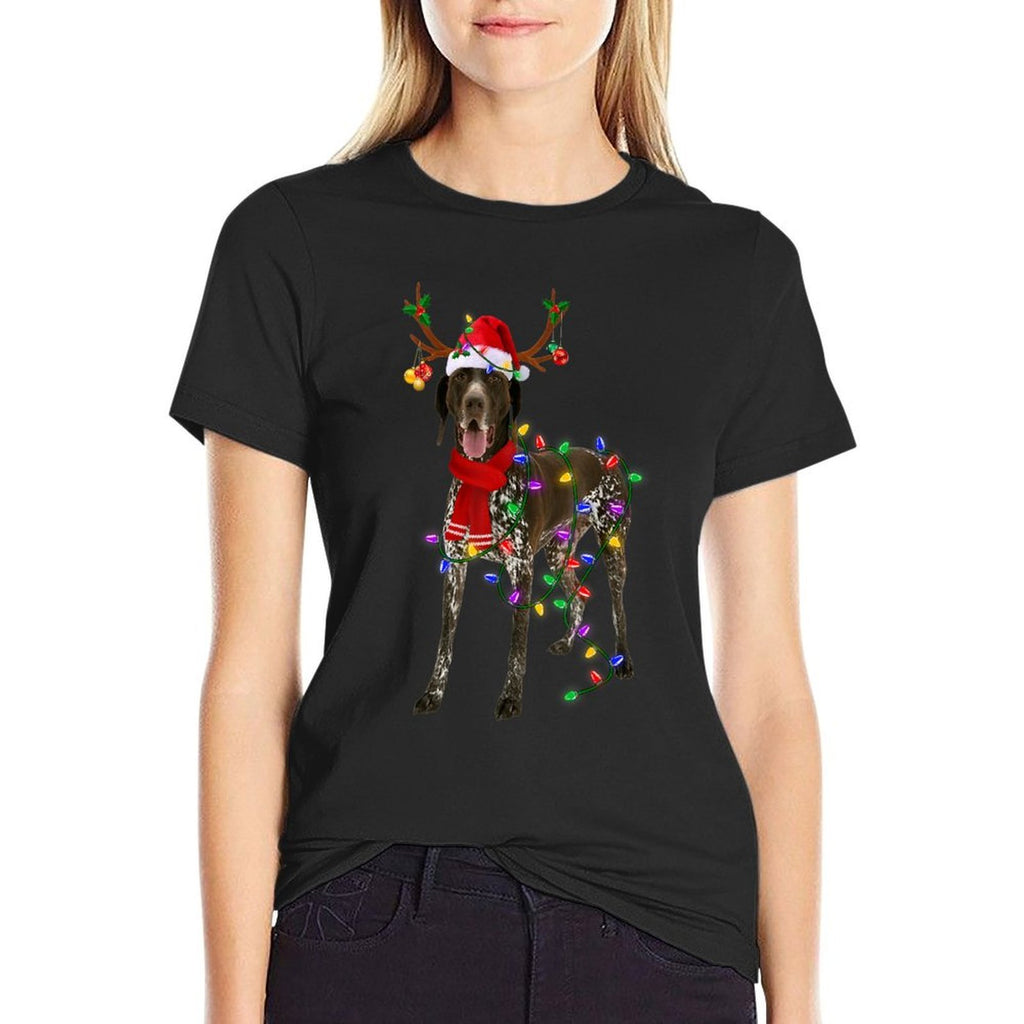 German Shorthaired Pointer Dog Tree Christmas Lights Pajama Comfortable T-Shirt