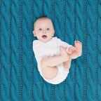 Teal  Blue Cable Knit Sweater Knitting Design Durable Throw Blanket