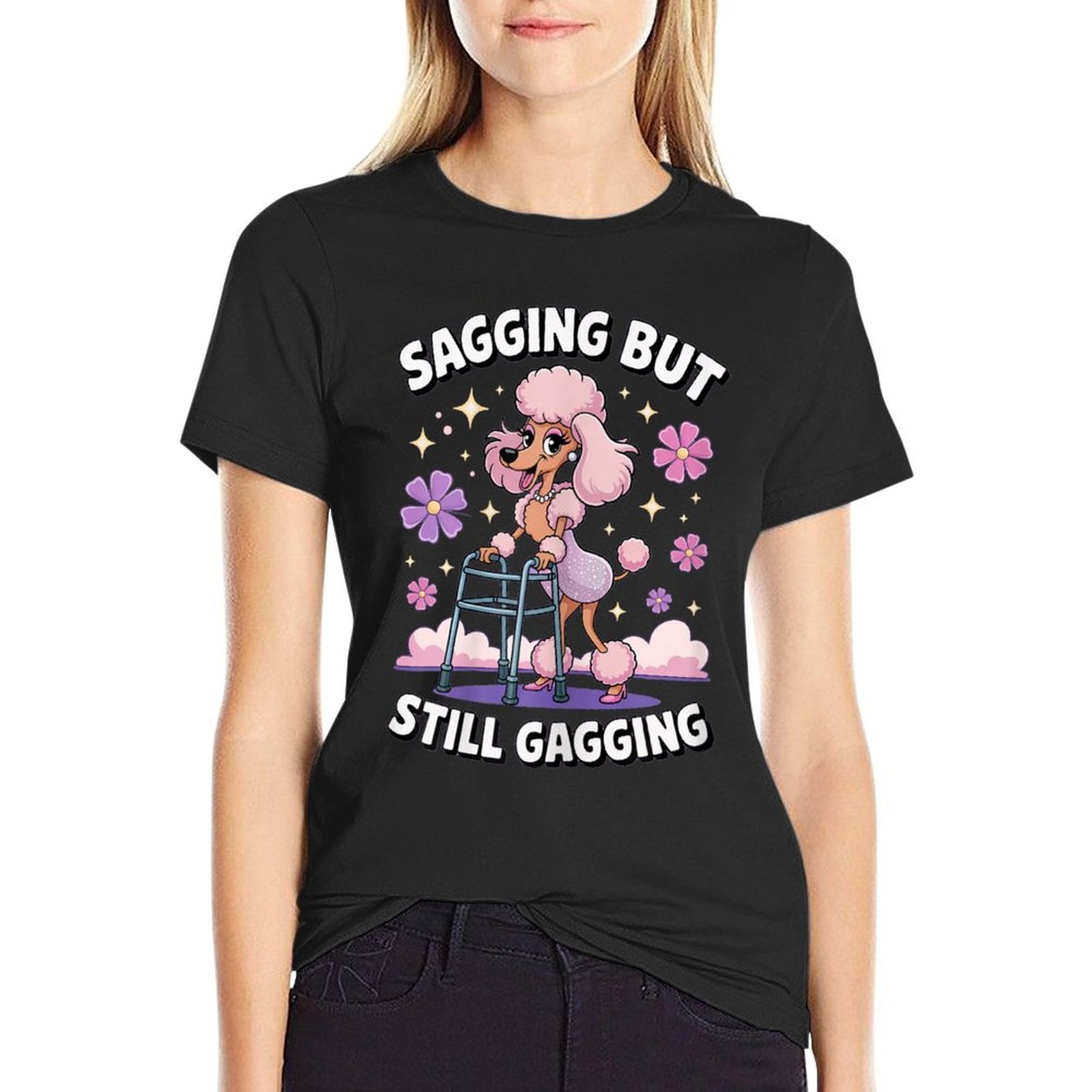 Sagging But Still Gagging Funny Dog Meme Women  Tagless Design T-Shirt
