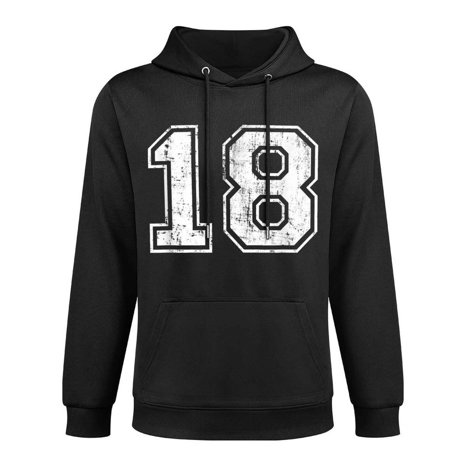 Number 18 Eighteen Distressed Vintage Sports Team Practice All-Day Comfort Hoodie