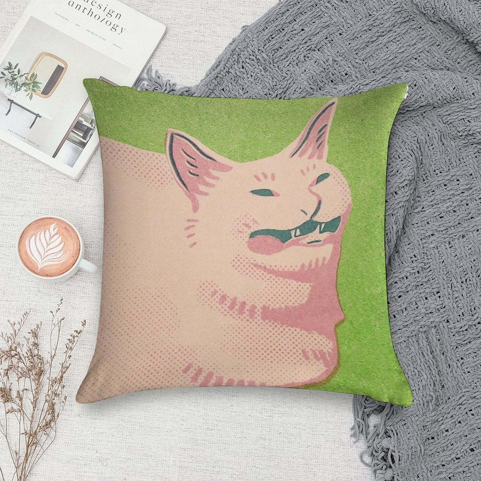 Sneeze Cat Soft Anti-Pilling Throw Pillow