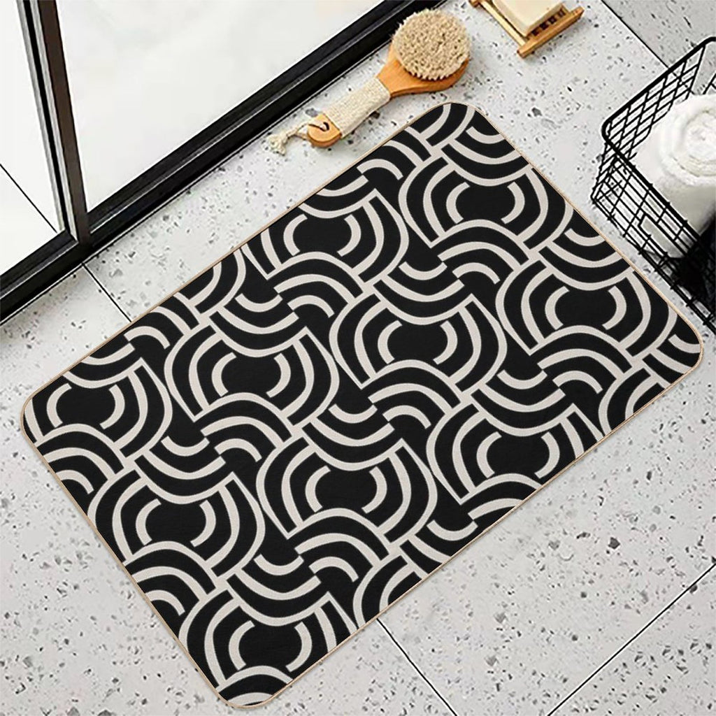 Modernist Abstract Arc Pattern 622 Black And Linen White  Odorless Bath Mat