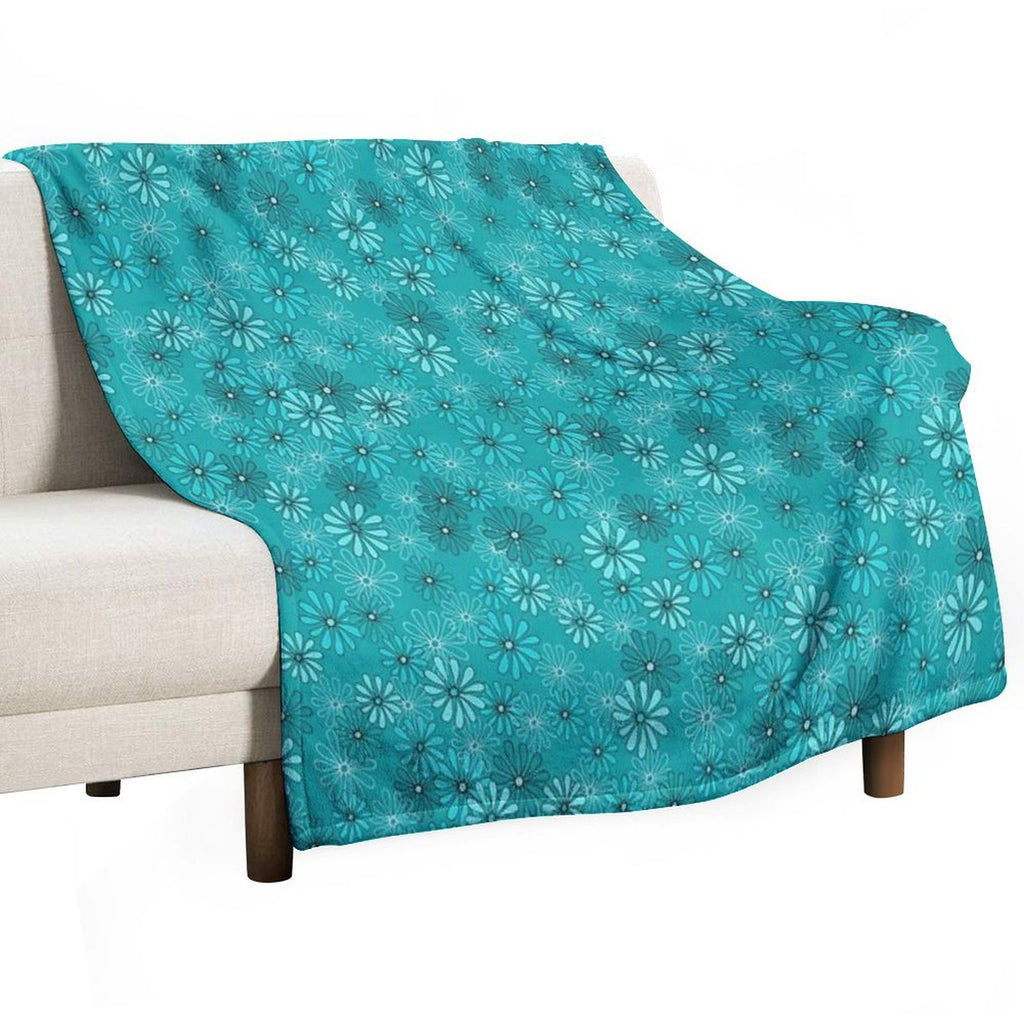 Daisies in Shades of Turquoise Velvety-soft Throw Blanket