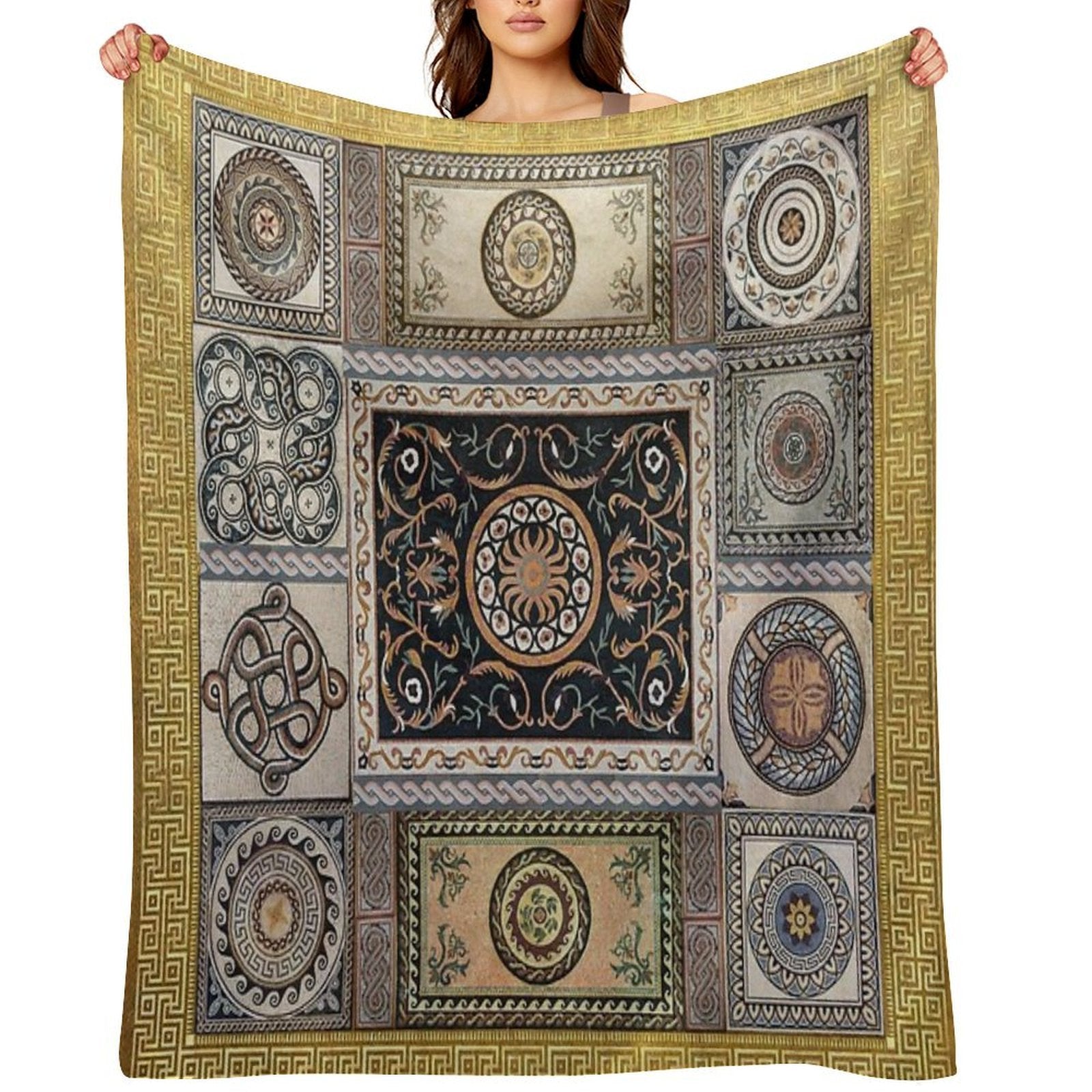 Roman Mosaic - Gold Easy Care Throw Blanket