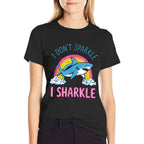I Dont Sparkle I Sharkle Funny Shark Lovers Pun Rainbow  Wrinkle-resistant T-Shirt