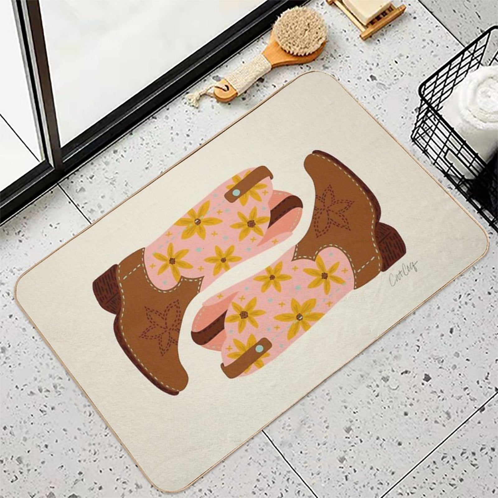 Cowgirl Boots – Blush & Mint Durable Bath Mat