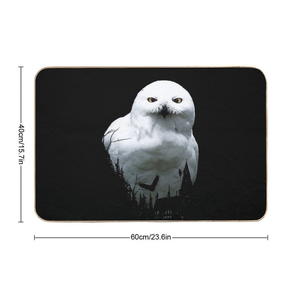 Snowy Arctic Magic Polar Harry Owl, Snowy Large White Harry Owl Drawing, Cute Snowy Owl Harry Owl, Cool Snowy Owl Realistic Art  Easy Maintenance Bath Mat