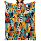 Geometrical Dogs Pattern Lightweight Throw Blanket