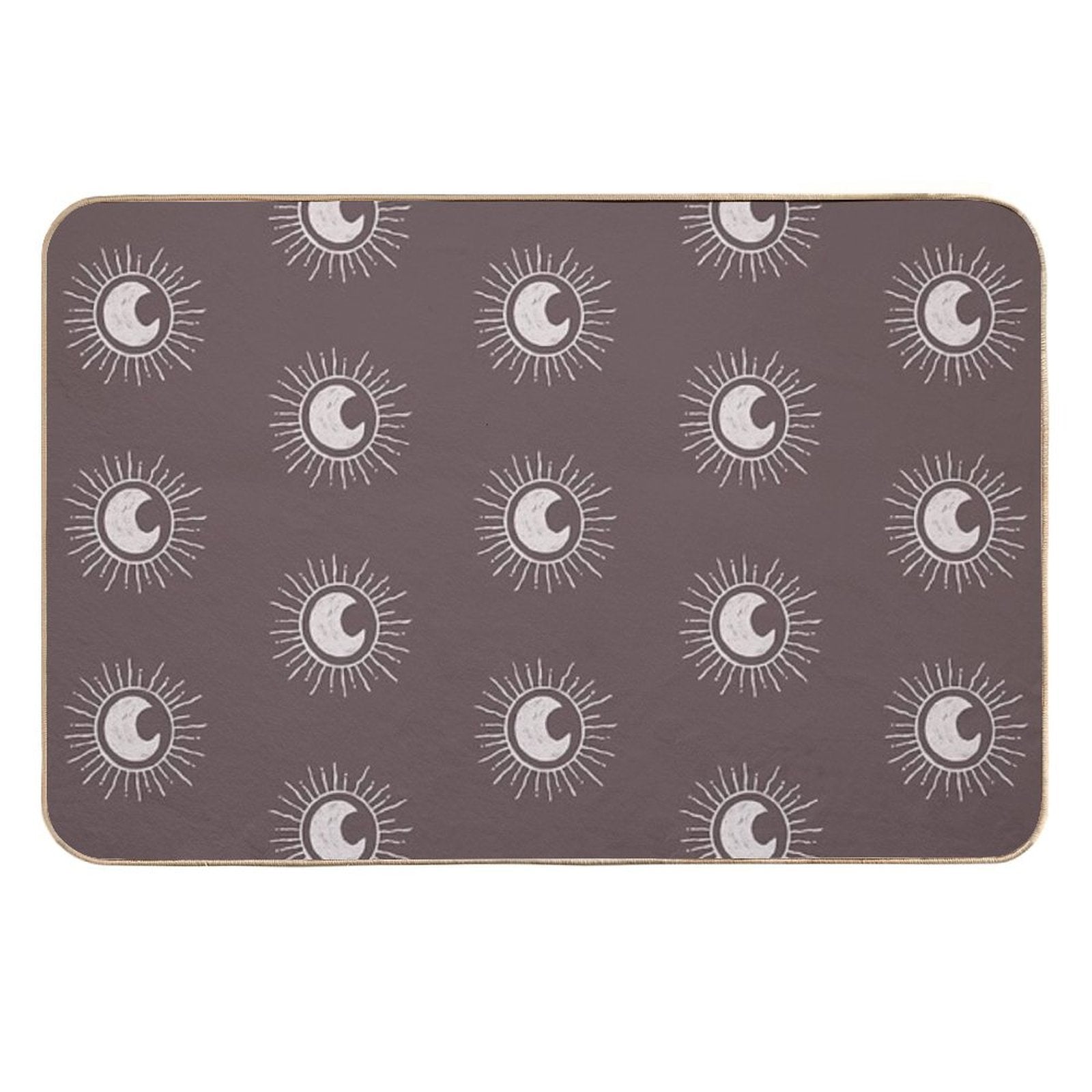 Boho Sun And Moon Pattern Bohemian Aesthetic In Muted Colors Walnut Brown  High-Traffic Bath Mat