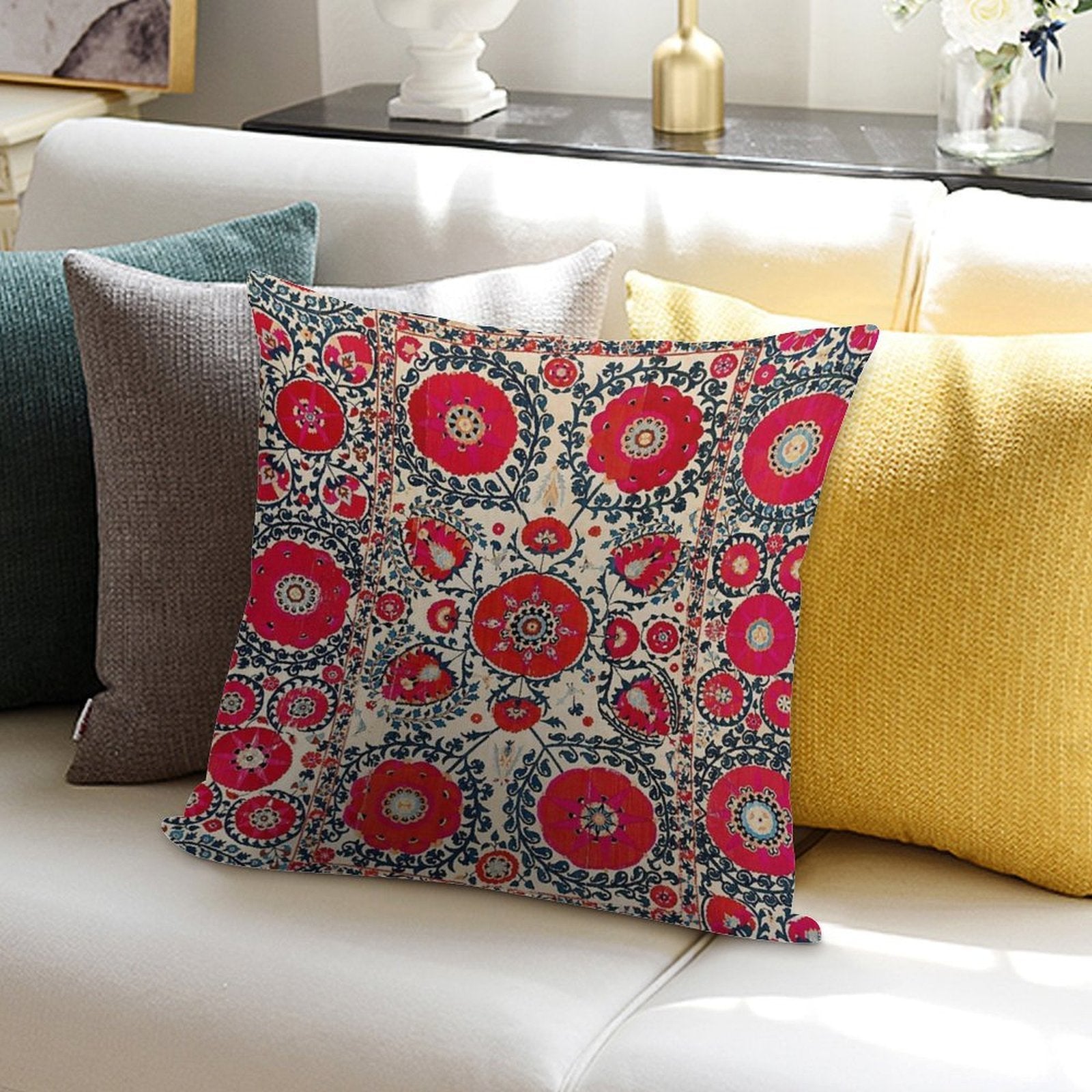 Shakhrisyabz Bokhara Uzbekistan Silk Embroidery Print Soft Reinforced Edging Throw Pillow