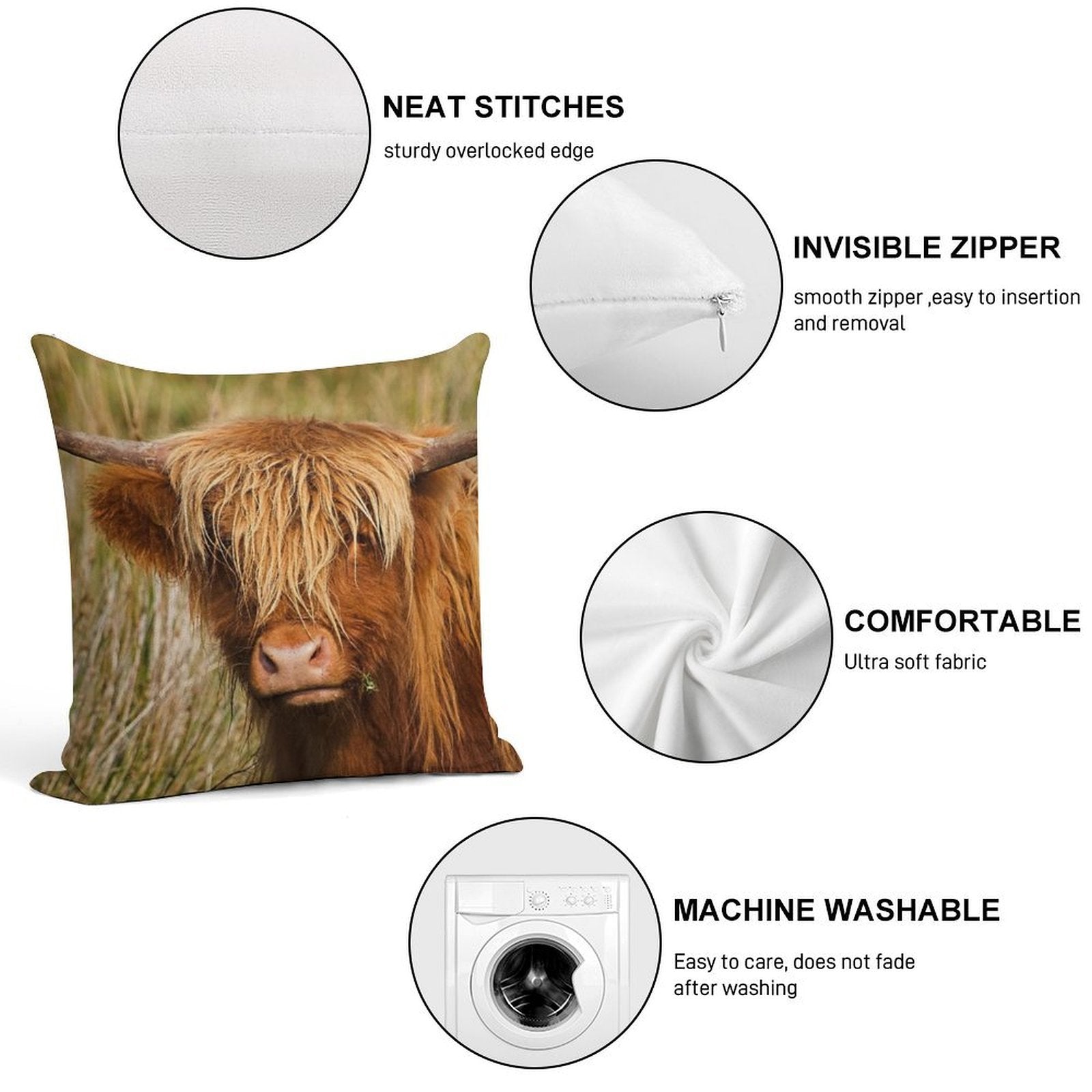 Highland Cow Soft Luxury Feel Throw Pillow