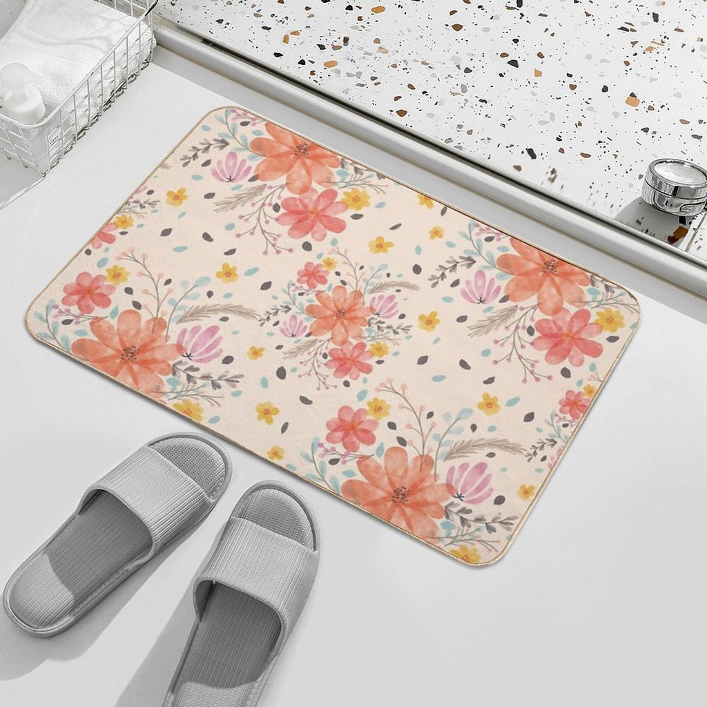 Floral Watercolor Bouquet Repeat Pattern  Non-Slip Bath Mat