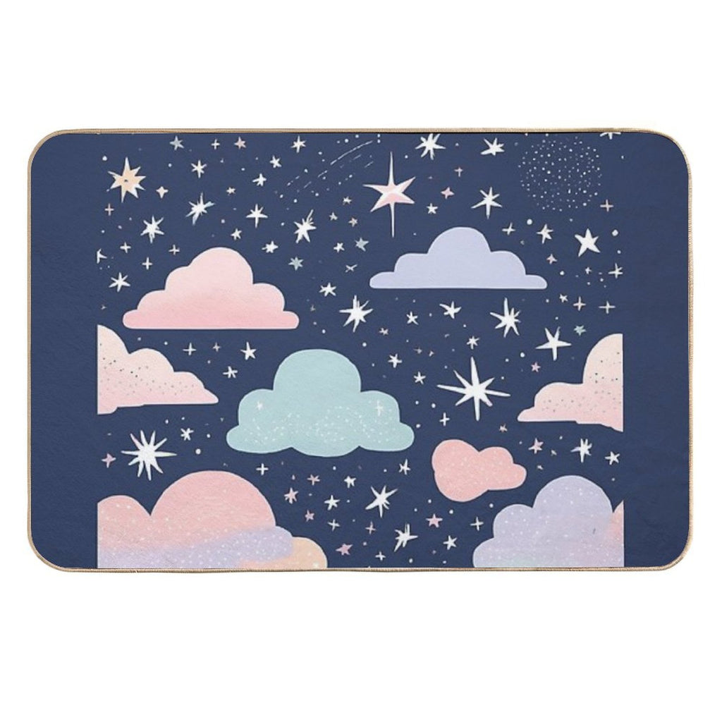 Cute Pastel Clouds Sparkly Night Sky  Slip-Resistant Bath Mat