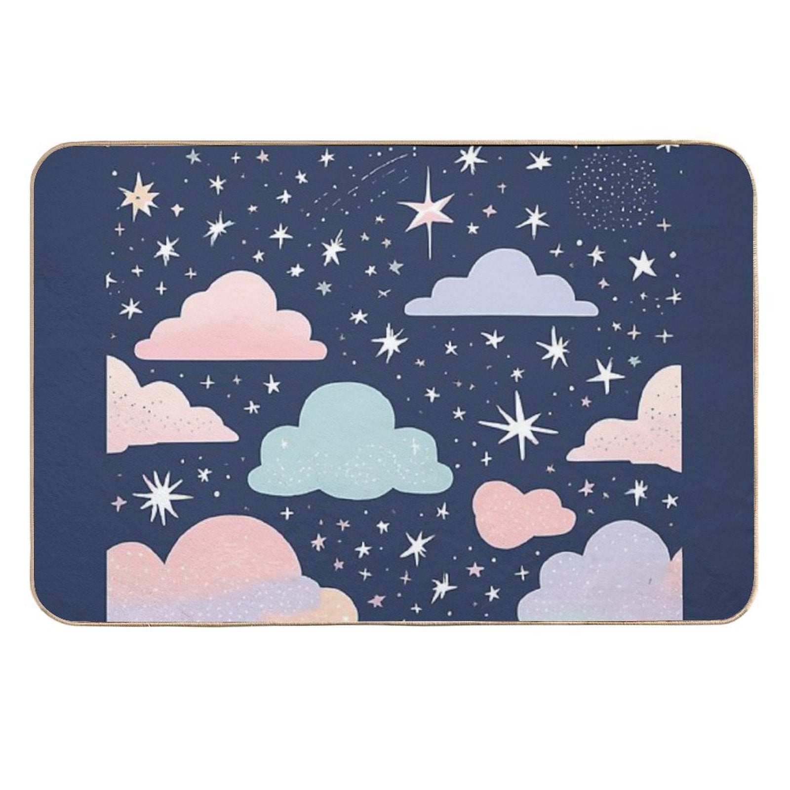 Cute Pastel Clouds Sparkly Night Sky  Slip-Resistant Bath Mat
