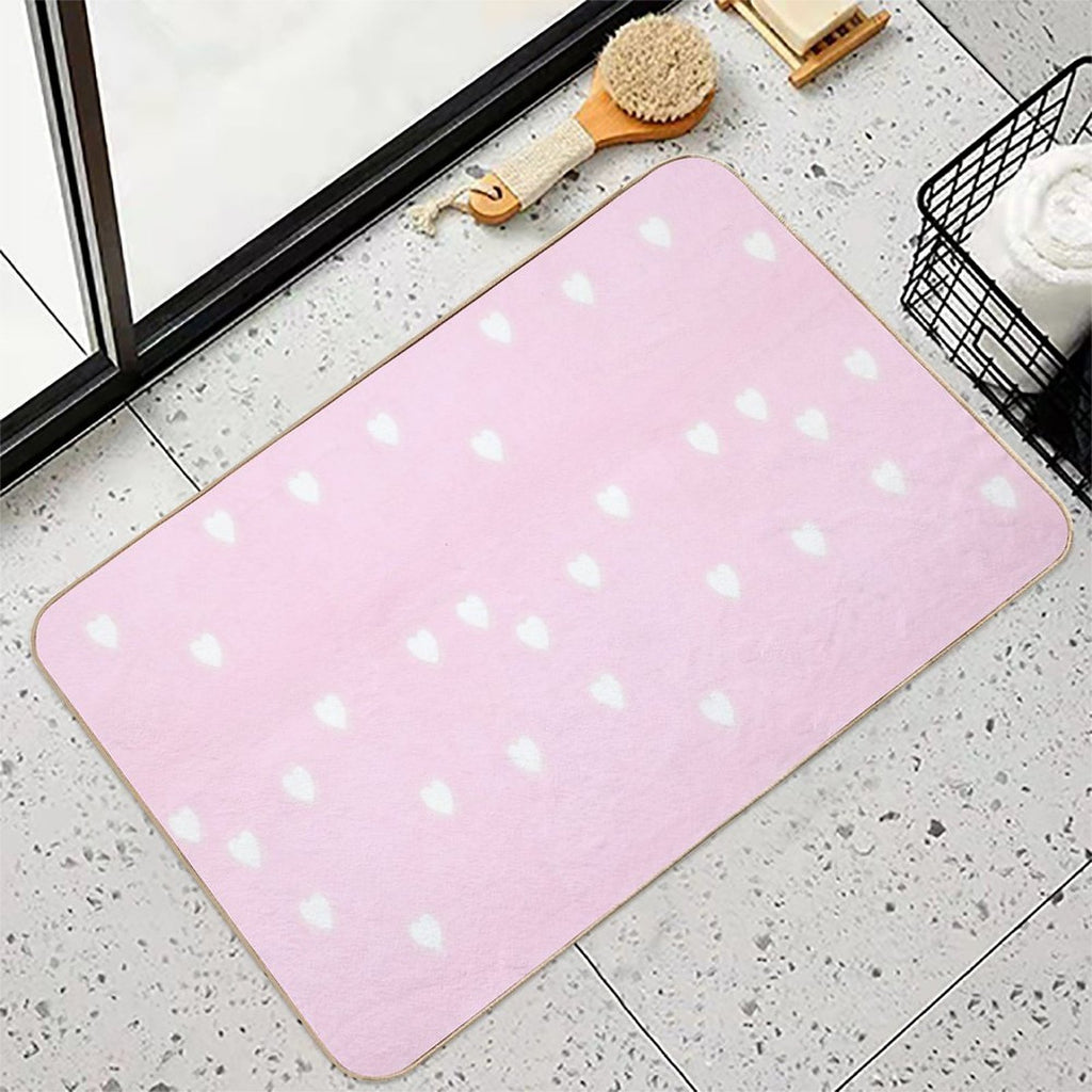 White Hearts on Pink  Stain-Proof Bath Mat