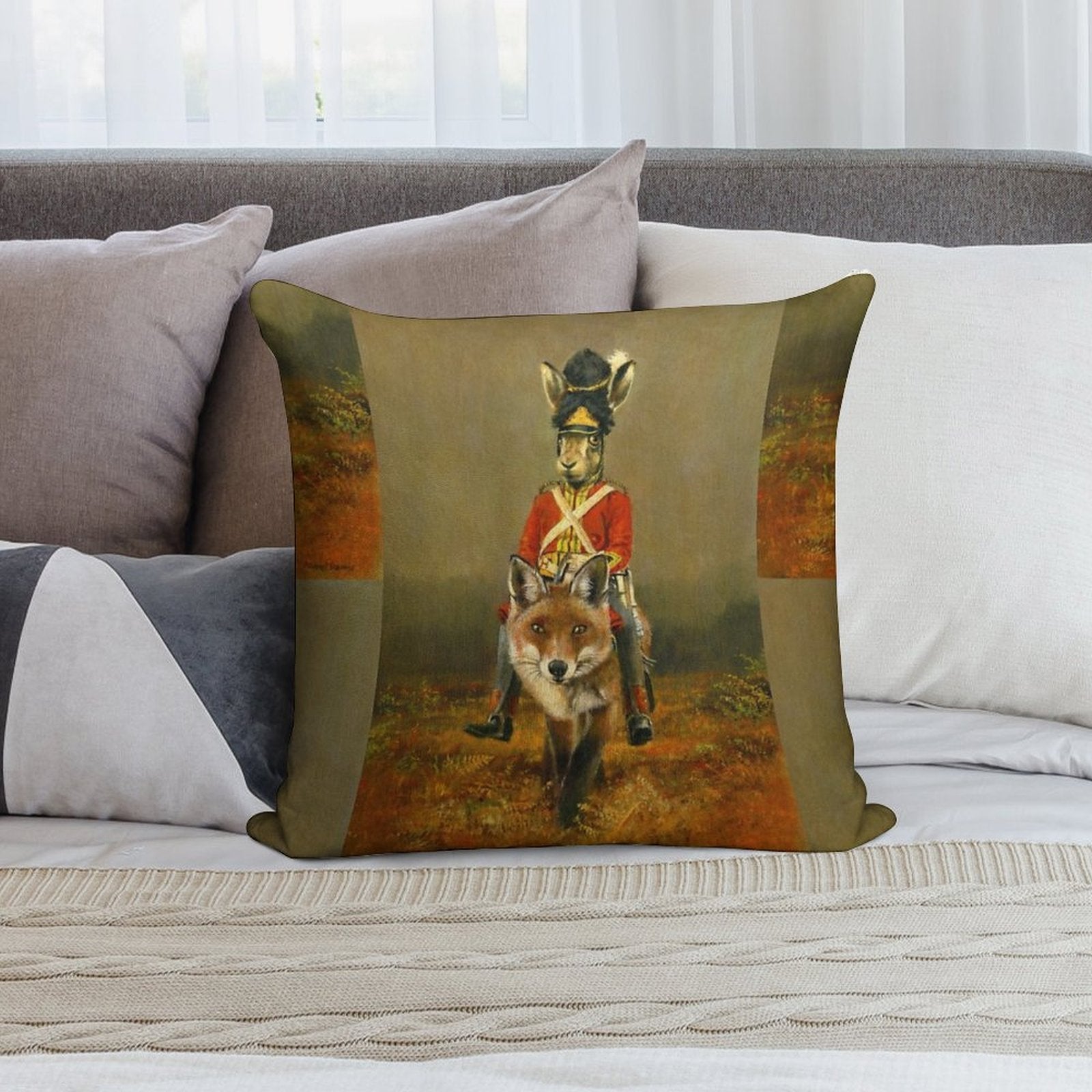Hare And Fox Cavalry Soft Home Decor Throw Pillow