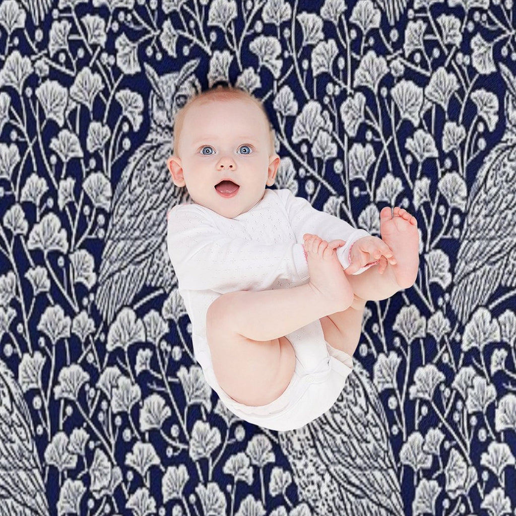 Winter Blue II - Owls And Gingko Leaves Velvety-soft Throw Blanket