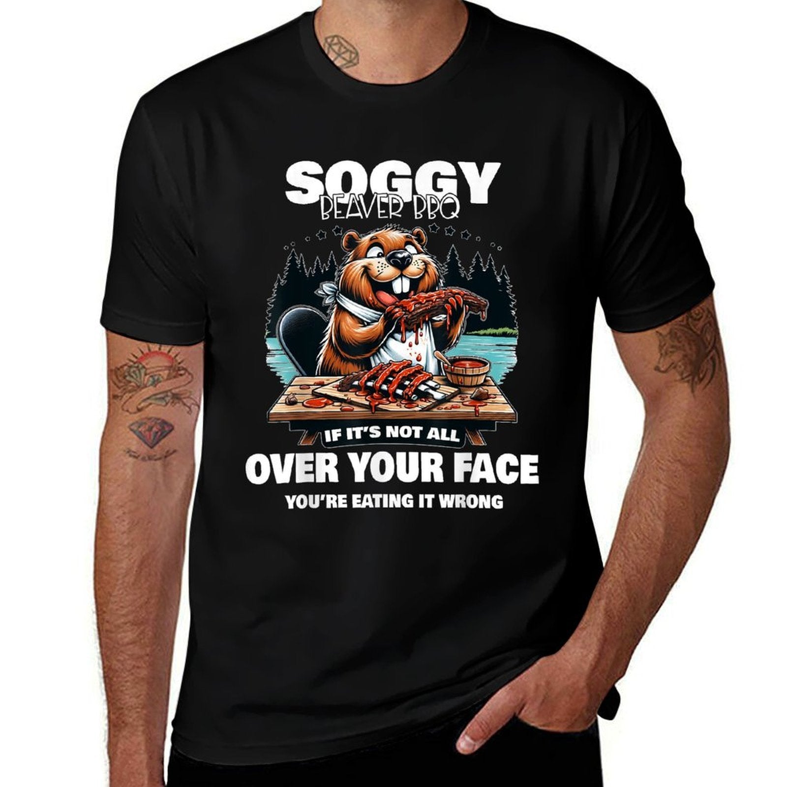 Soggy Beaver BBQ If Its Not All Over Your Face Beaver  Oversized Silhouette T-Shirt