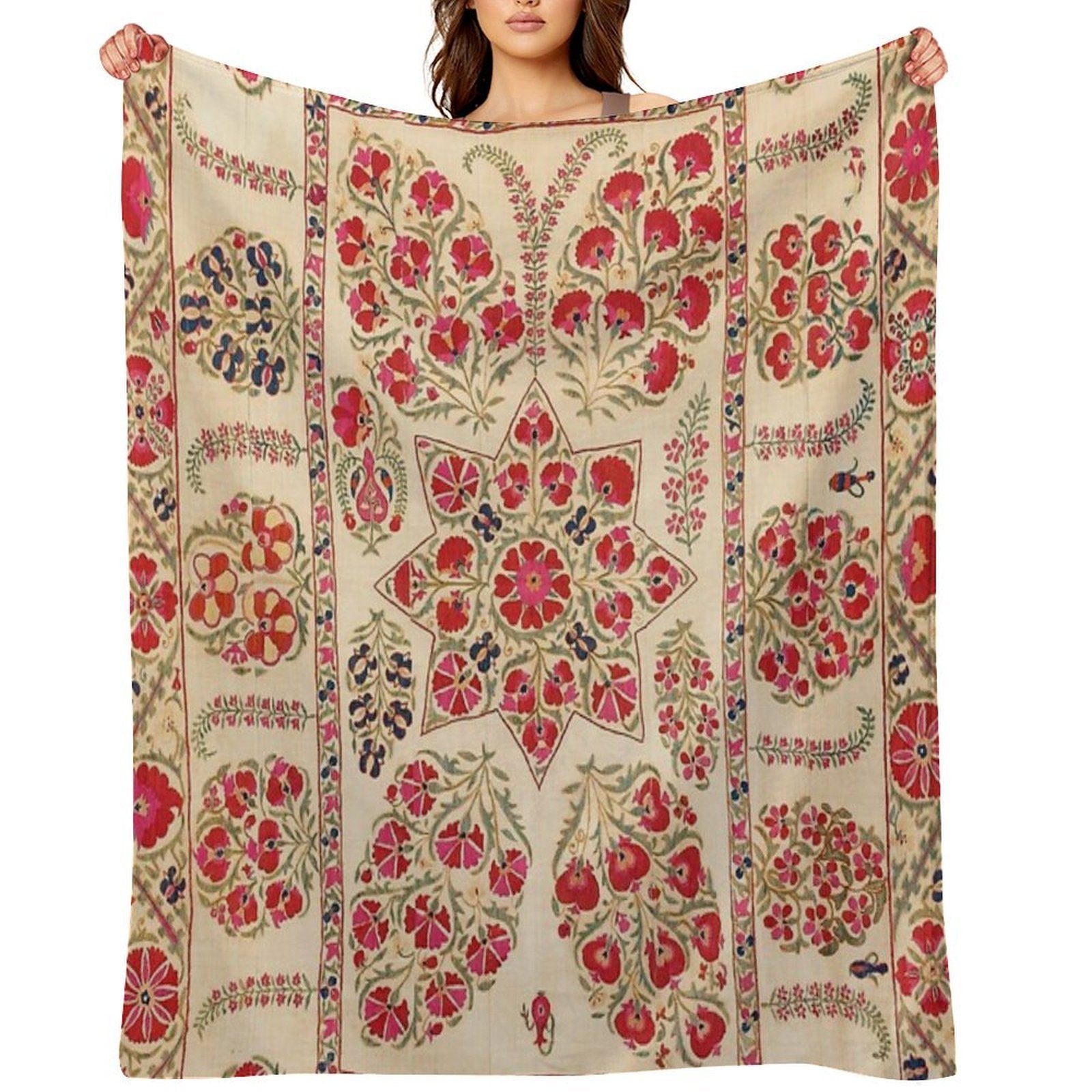 Bokhara Suzani Uzbekistan Floral Embroidery Print All-season Throw Blanket