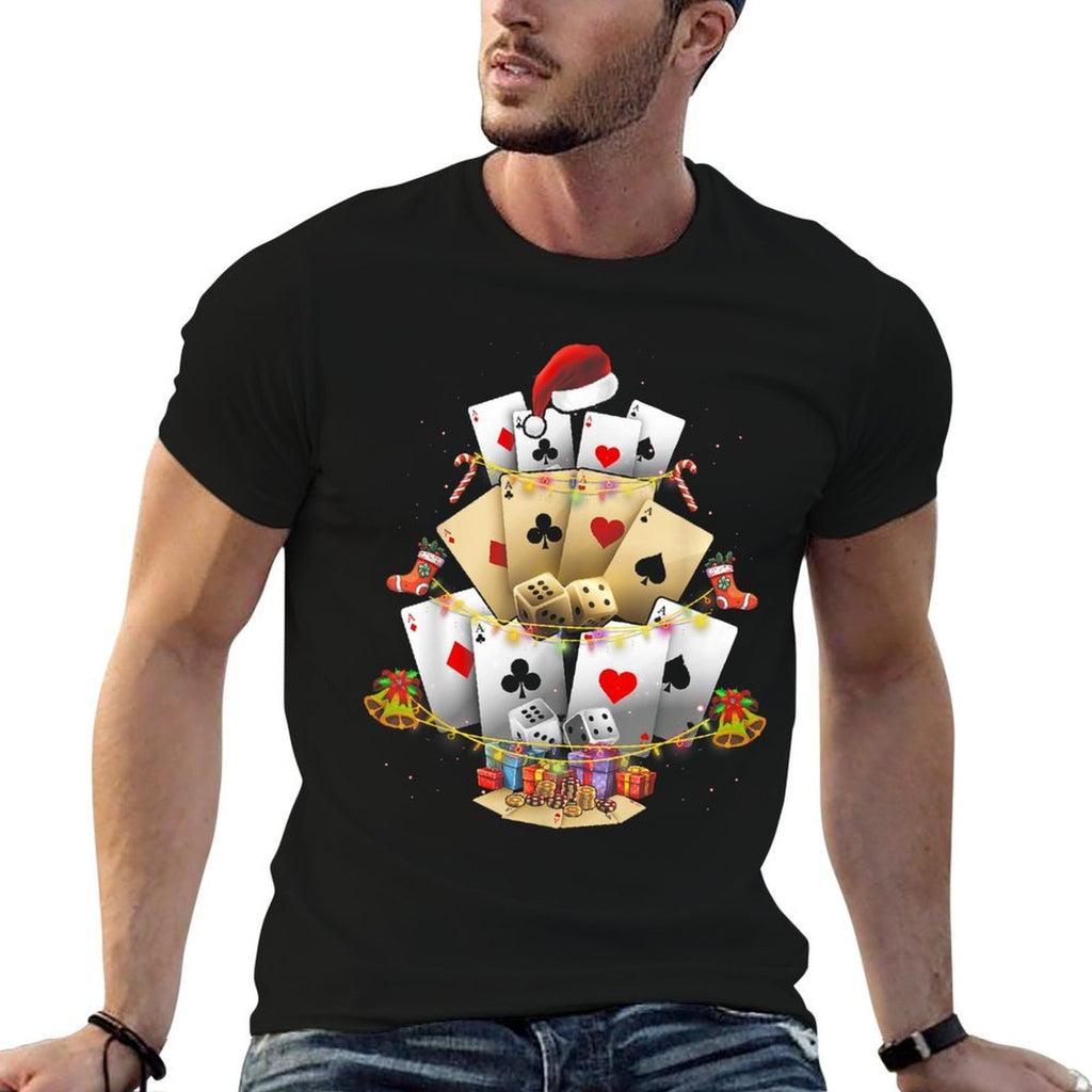Gambling Poker Game Xmas Lighting Christmas Tree Adult  Eco-friendly Material T-Shirt