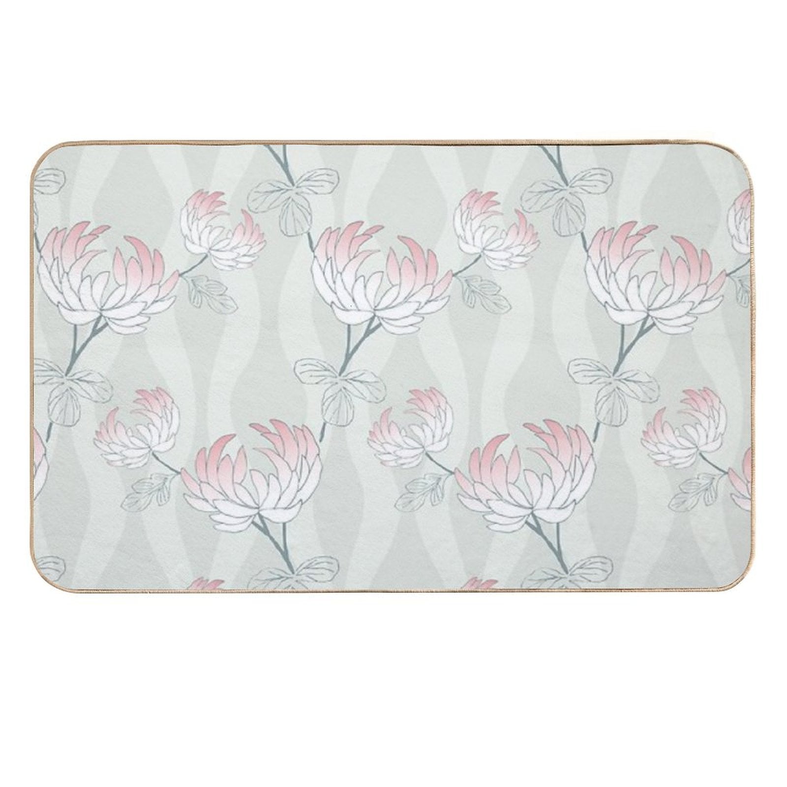Bold Minimal Floral in Sage And Pink  Absorbent Bath Mat