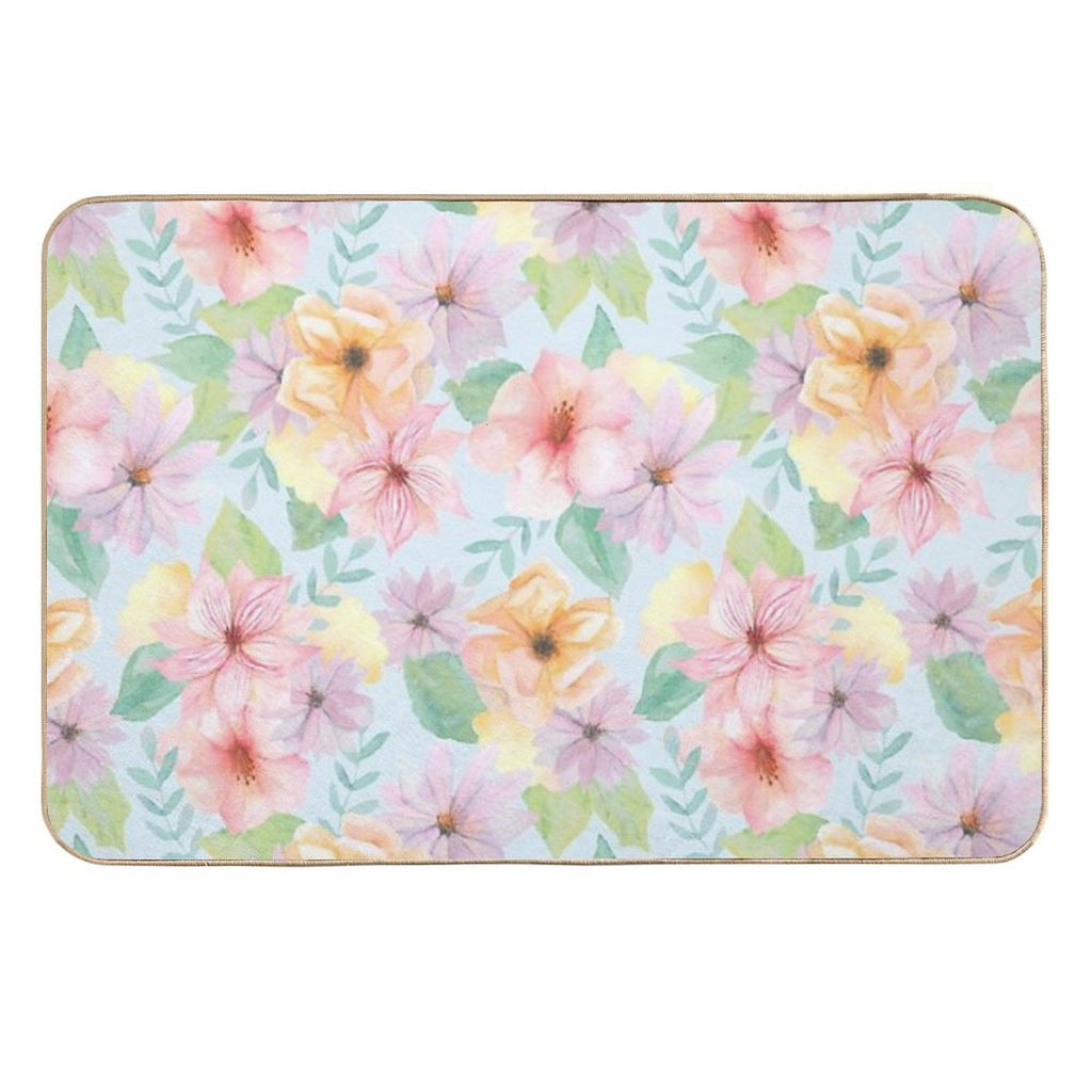 Pastel Tropical Floral Pattern  Repositionable Bath Mat