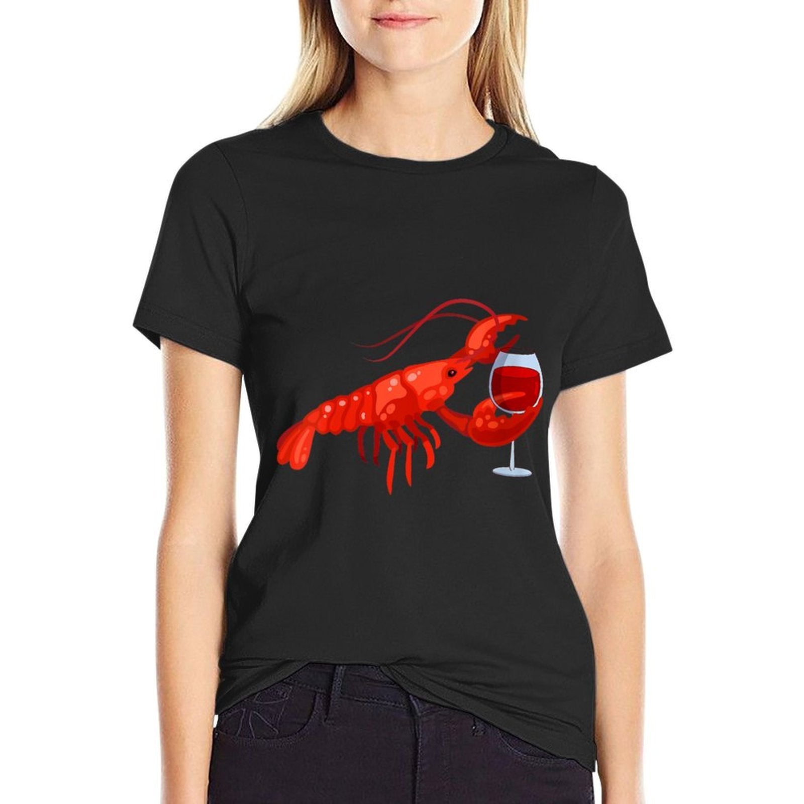 Womens Lobster Wine Drinking Funny Beach Cruise  Moisture-wicking T-Shirt
