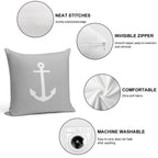 White Anchor On Silver Gray Soft Hidden Zipper Throw Pillow