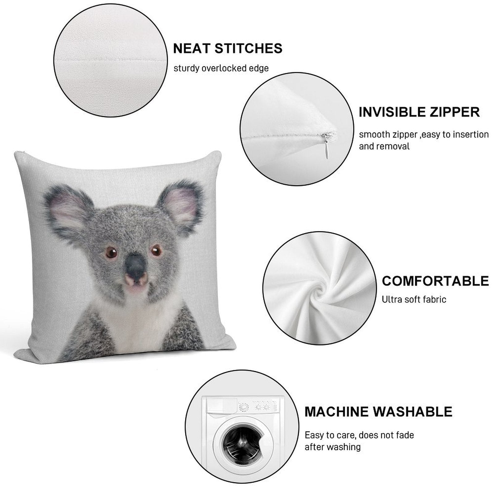 Baby Koala - Colorful Soft Washable Throw Pillow