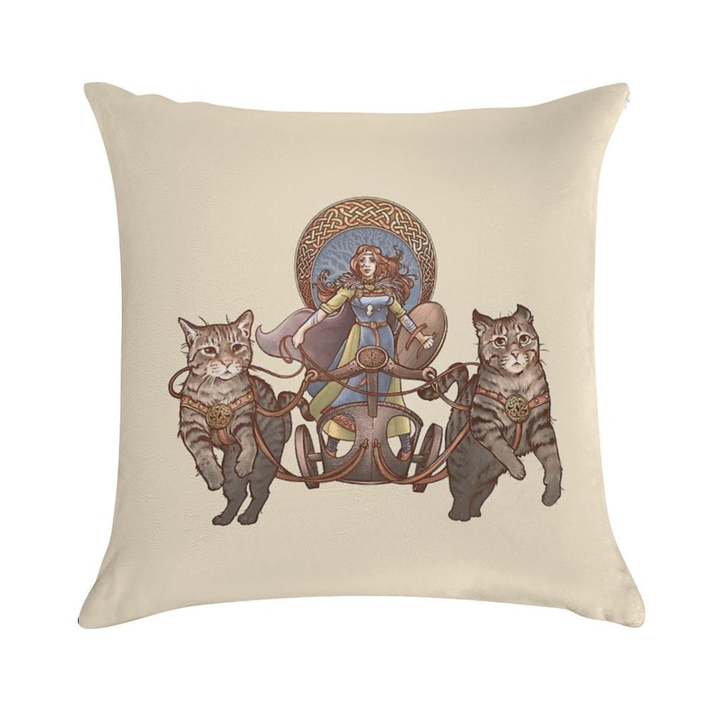 Freya Driving Her Cat Chariot Soft Style Accent Throw Pillow