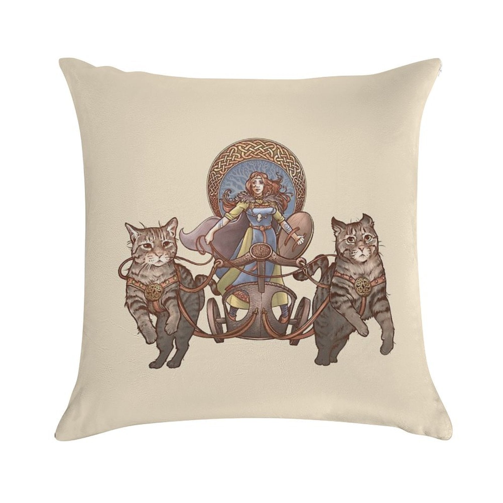 Freya Driving Her Cat Chariot Soft Style Accent Throw Pillow