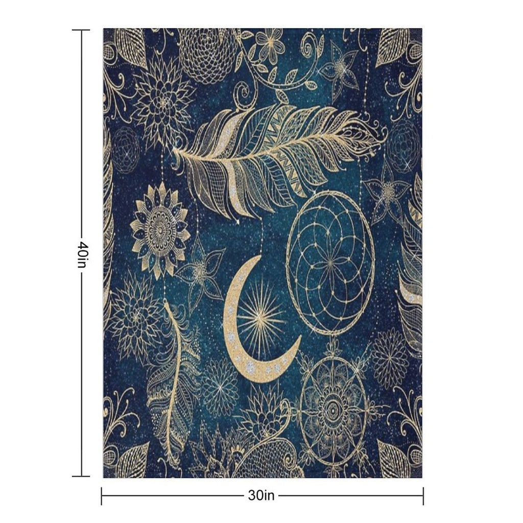 Whimsy Gold Glitter Dreamcatcher Feathers Mandala Velvety-soft Throw Blanket