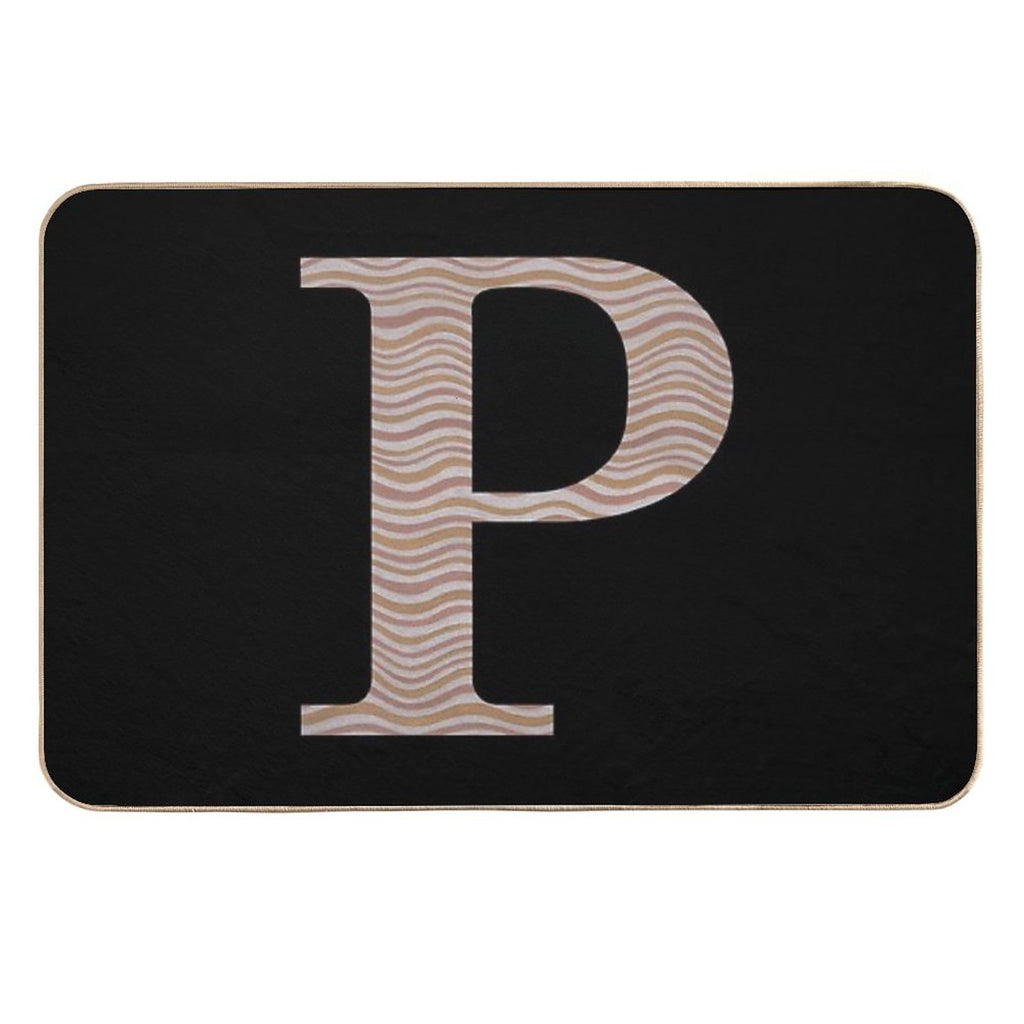 Letter P Metallic Look Stripes Silver Gold Copper  Rapid-Drying Bath Mat