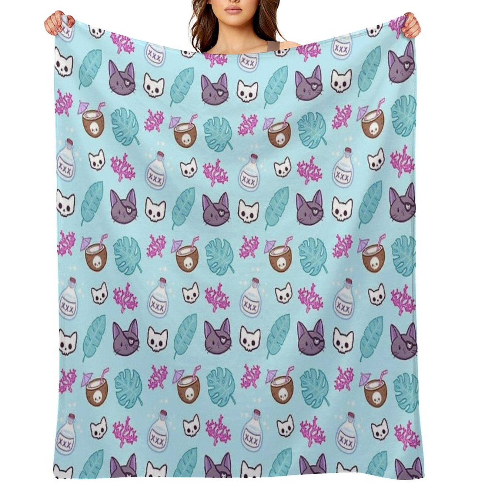 Pirate Cat  Turquoise  Nikury Comfort Throw Blanket