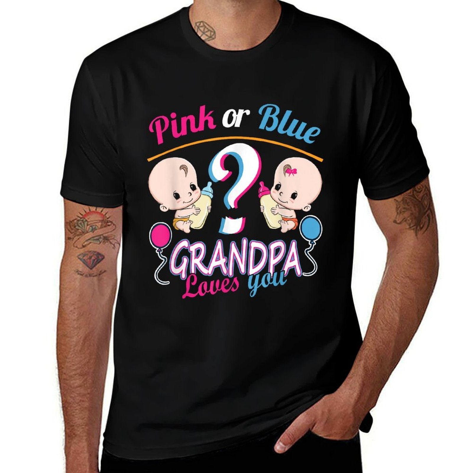 Pink Or Blue Grandpa Loves You - Gender Reveal Baby Shower  Eco-friendly Material T-Shirt