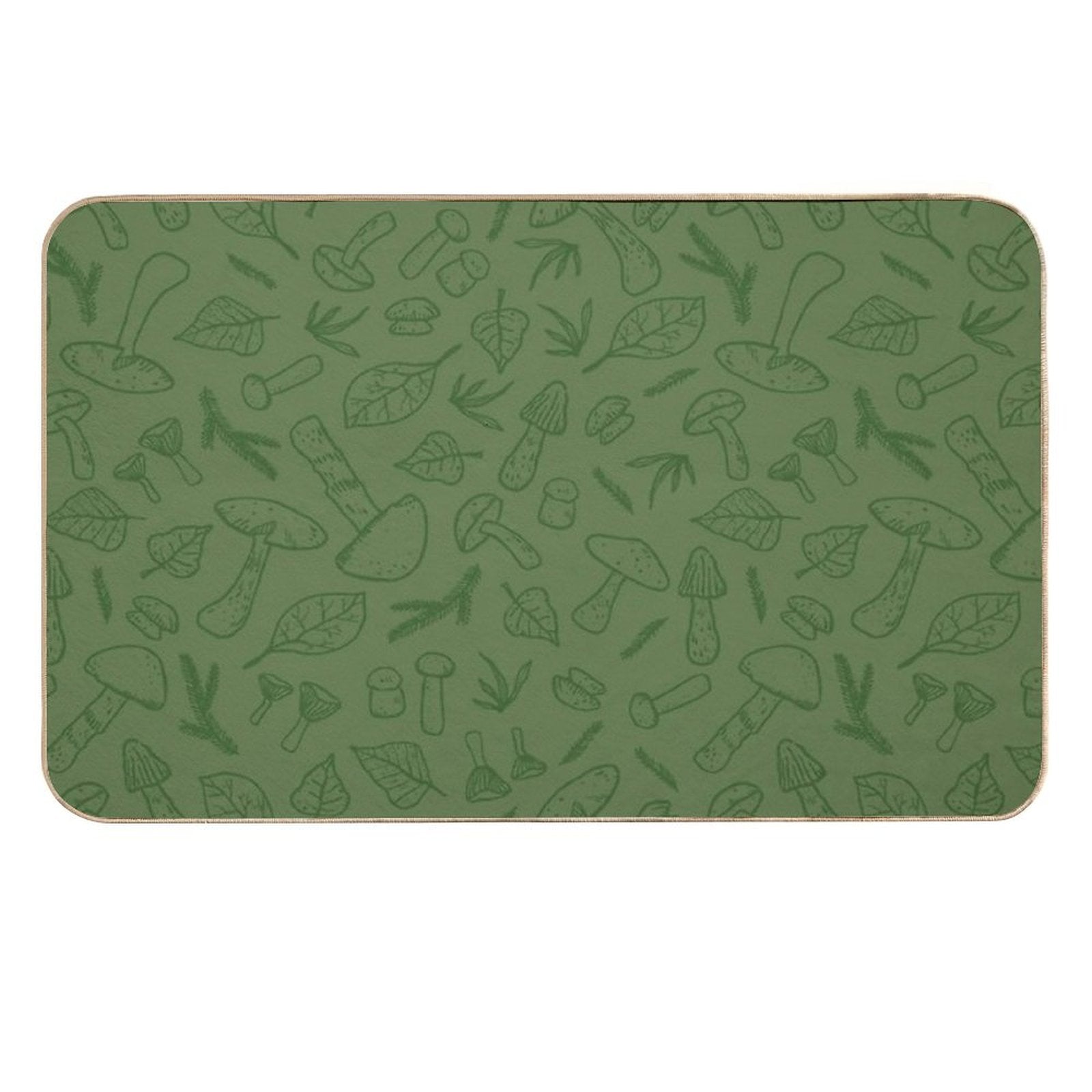 Autumn Mushrooms Green Monochrome  Repositionable Bath Mat