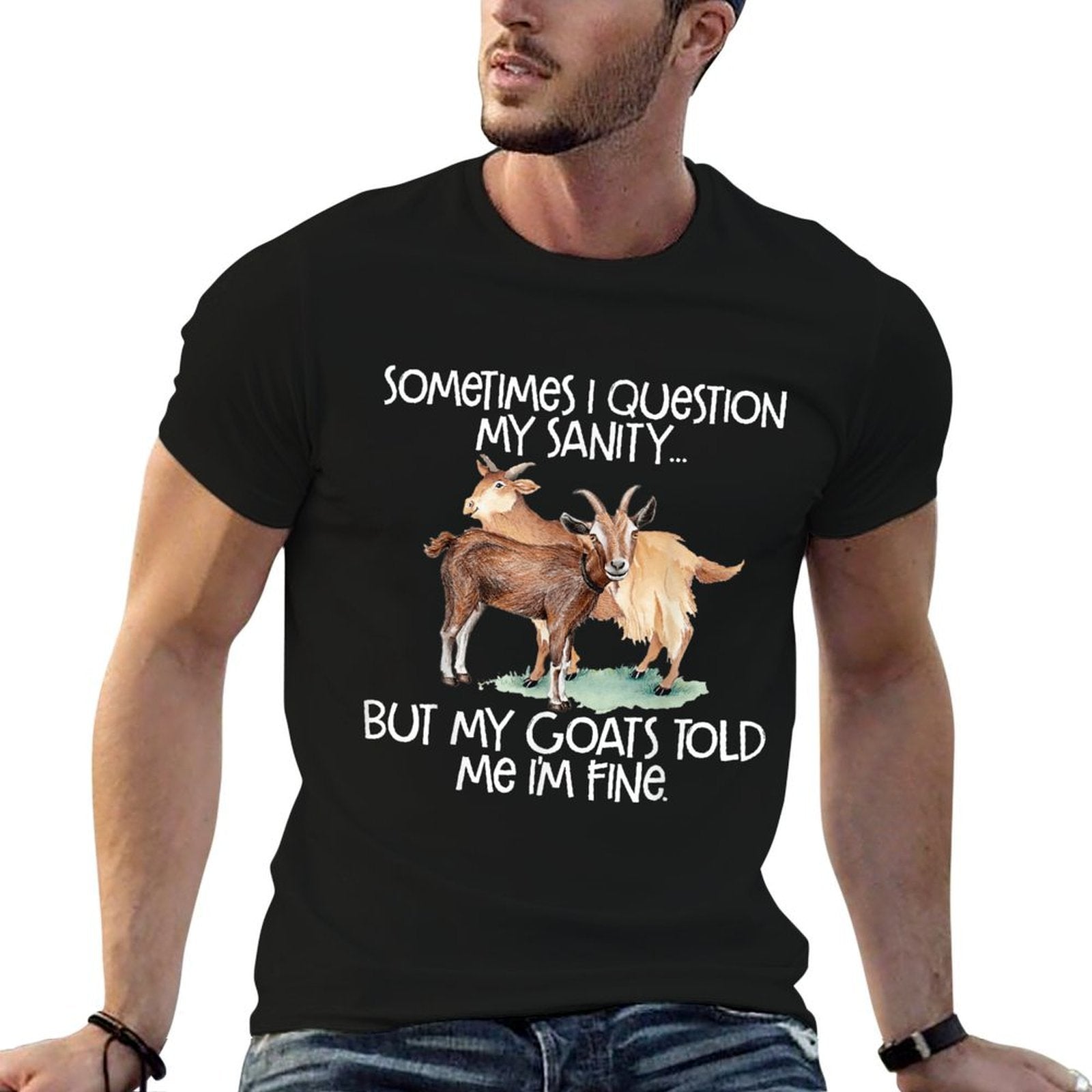 Funny Goat Tee for Crazy People Who Speak with Goats  Oversized Silhouette T-Shirt
