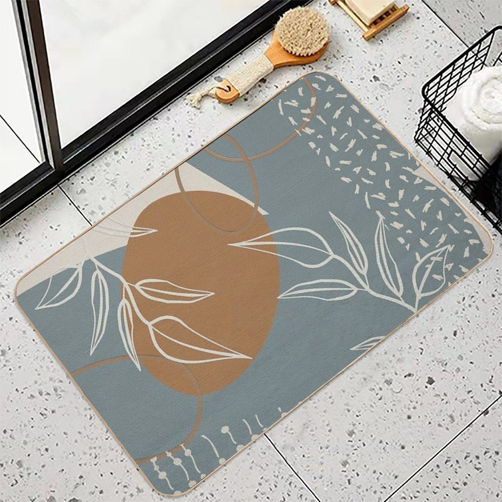 Abstract - Neutral Meeting Point 2 in Sea Blue  Easy Maintenance Bath Mat
