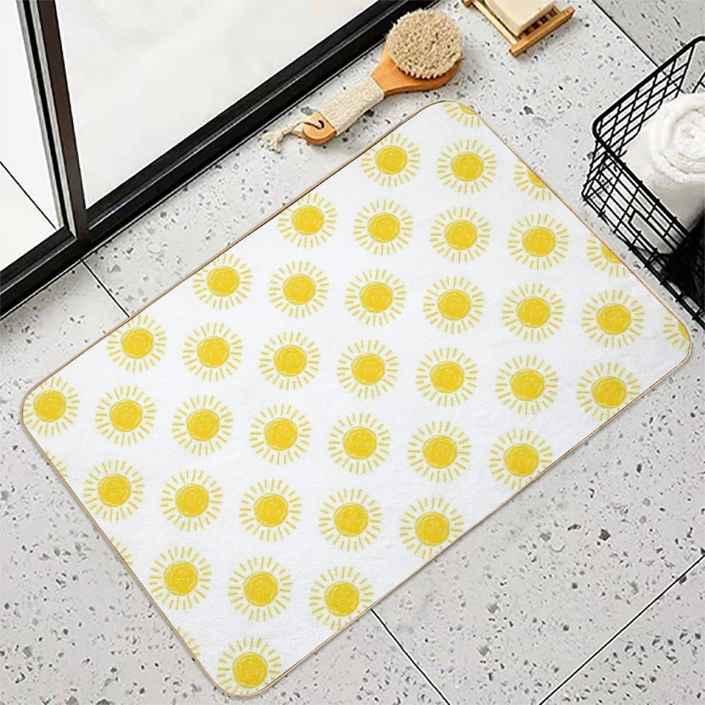 Hand Drawn Sun, Yellow Doodles Seamless Illustration Pattern  Versatile Bath Mat