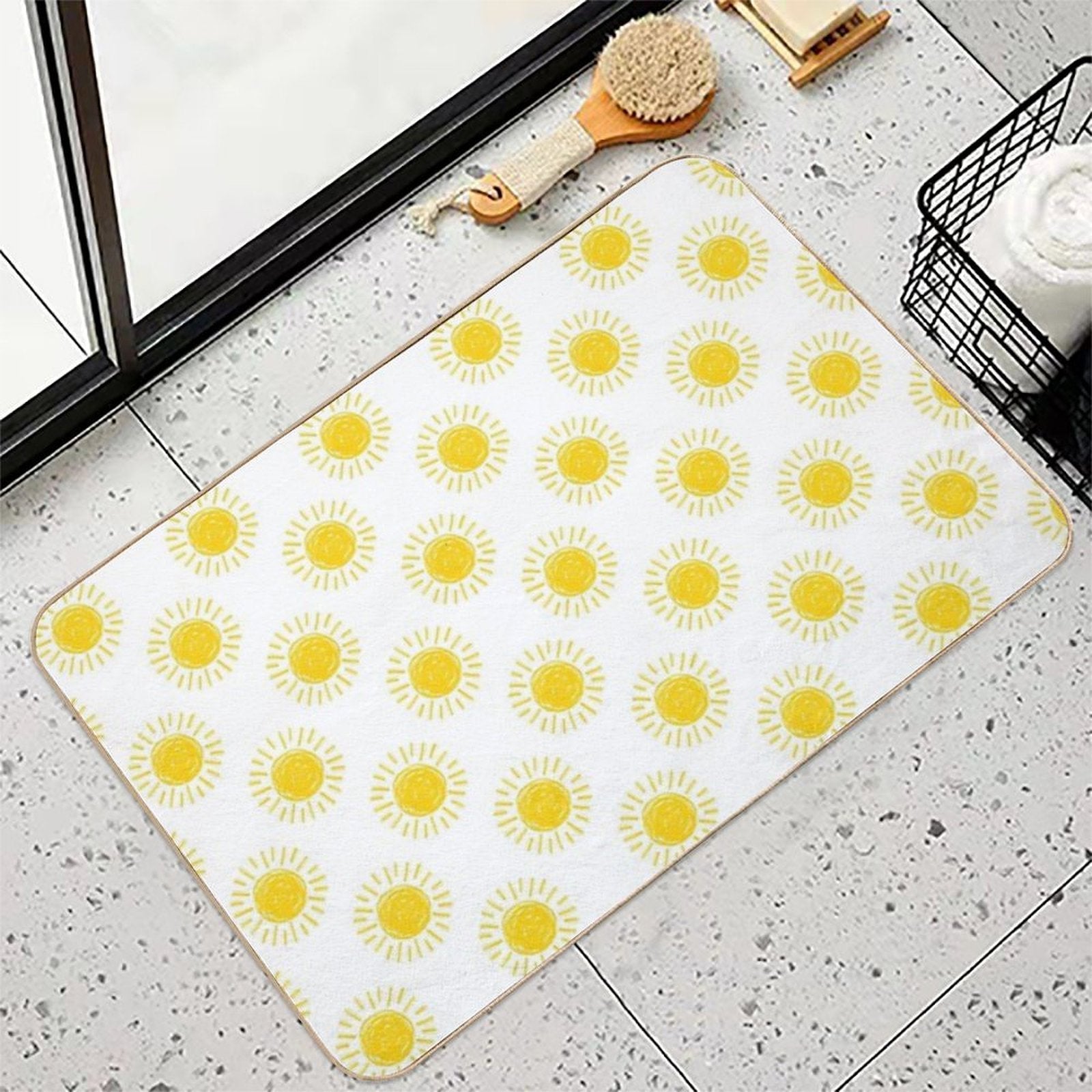 Hand Drawn Sun, Yellow Doodles Seamless Illustration Pattern  Versatile Bath Mat