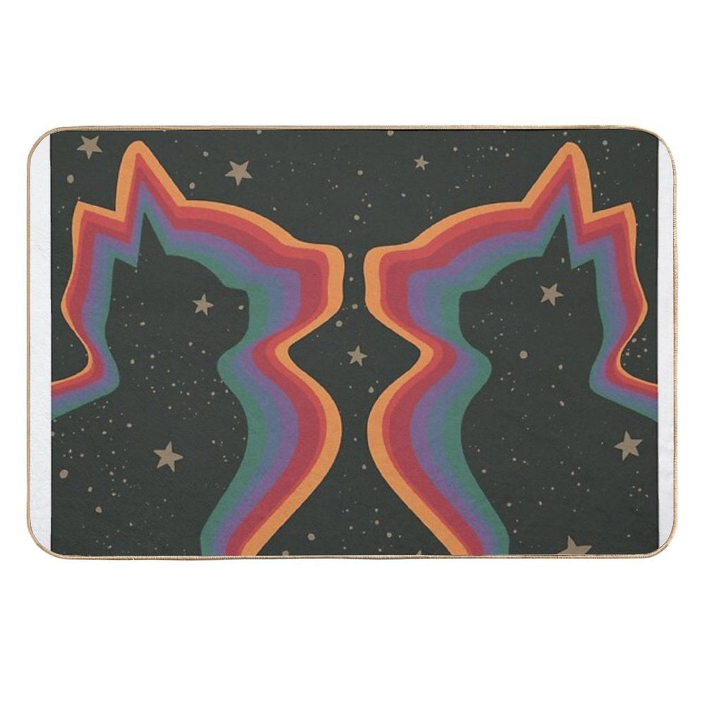 Rainbow Cats, Cosmic Space Stars Art  Pet-Safe Bath Mat