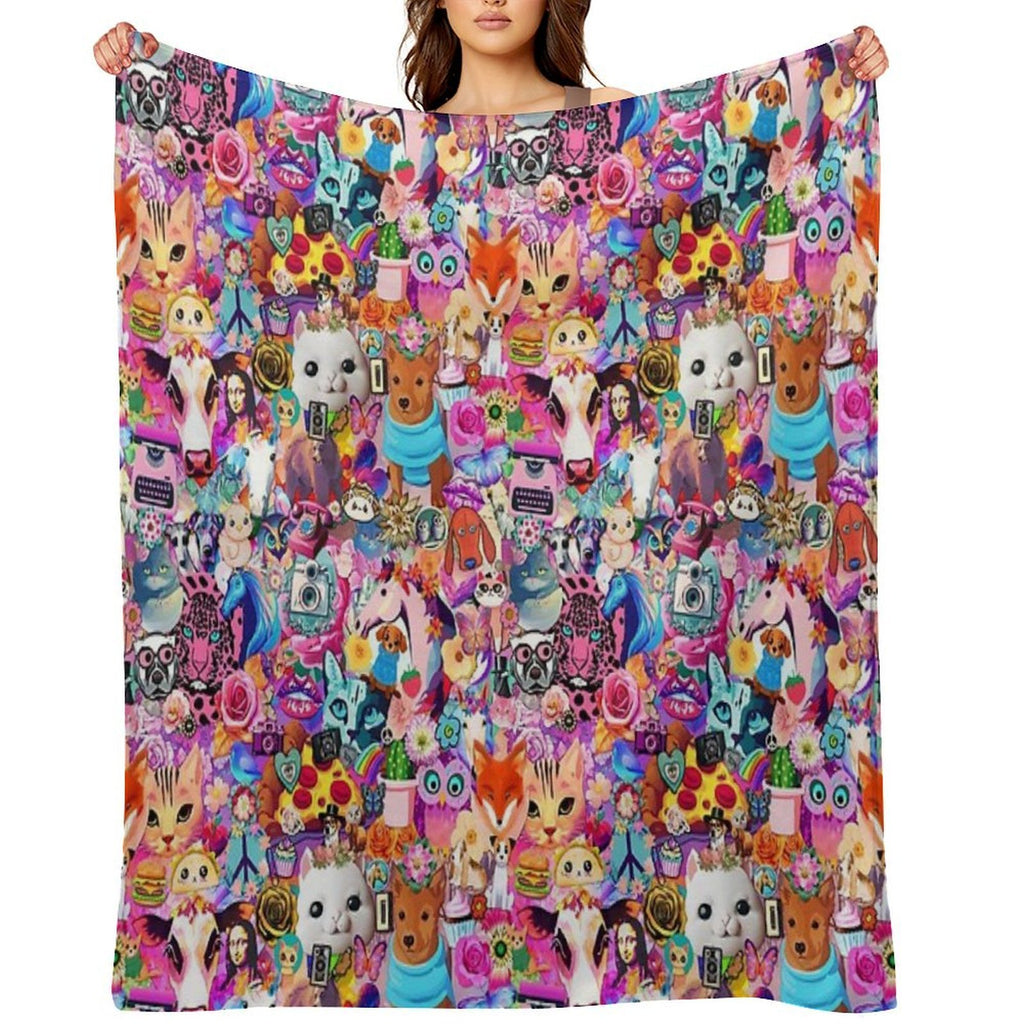 Bright Kitschy Stickerbomb Durable Throw Blanket