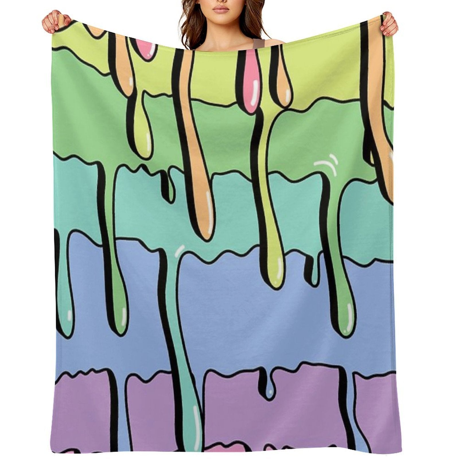 Slime Rainbow Kawaii Aesthetic Drippy Pattern Multi-functional Throw Blanket