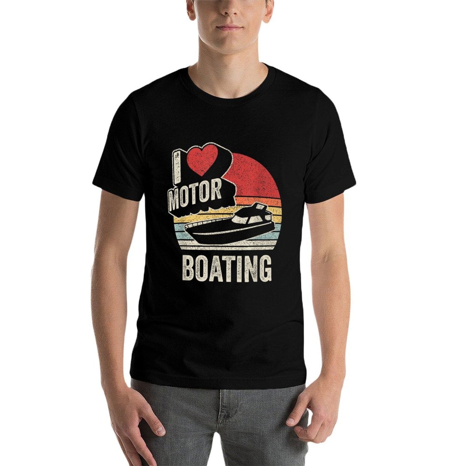 Vintage Retro I Love Motor Boating Funny Boater  Trendy Pattern T-Shirt