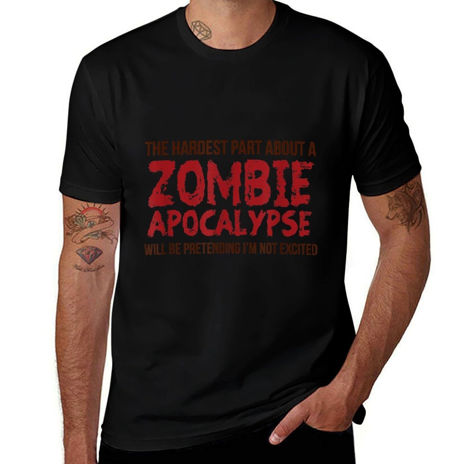 Funny Zombie Gift Apocalypse Tshirt Mens Women Adult  Fade-proof Color T-Shirt